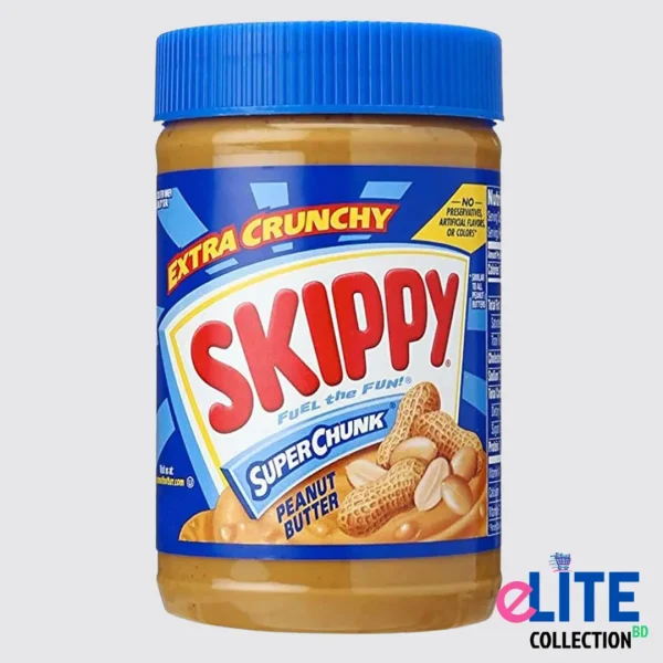 Skippy Extra Crunchy Super Chunk Peanut Butter – 454g jar with blue lid, featuring crunchy peanut butter and roasted peanuts on the label.