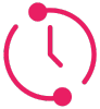 Red clock icon representing business hours or opening times.