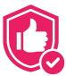 Shield with thumbs-up and checkmark representing secure and reliable shopping.